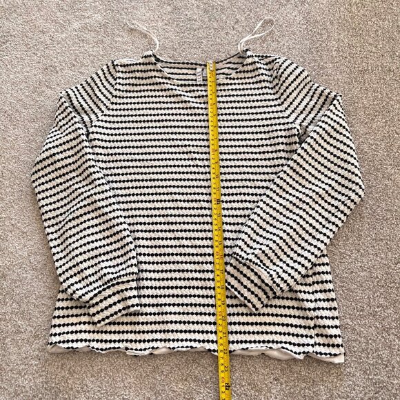 Minimalist Striped Black and White Bishop Sleeve Top with Lettuce Hem - Picture 5 of 8
